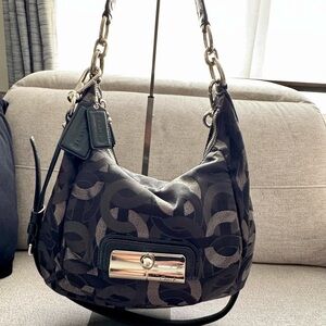 Coach Black Signature Hobo Shoulder Bag with Silver-Tone Hardware